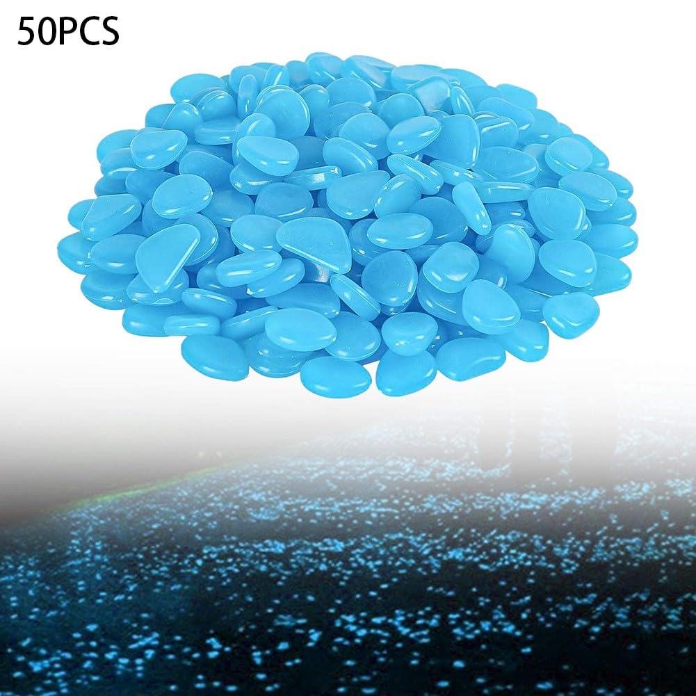 50 ciottoli fosforescenti, pietre da giardino luminose per vialetto, acquario, decorazione per cortile, interni ed esterni, 2-3 cm (blu)