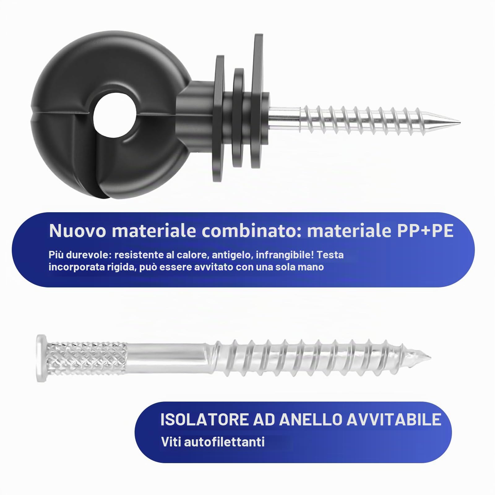 100 Pezzi Isolatori ad Anello per Recinto Elettrico con Adattatore | Isolatori a Vite per Pali in Legno, Materiale PP+PE Resistente, per Recinti Animali e Cavalli