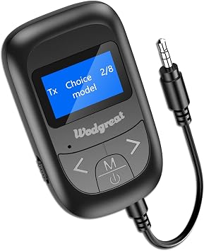 Bluetooth 5.0 Transmitter Receiver for TV to Wireless Headphones,Bluetooth Adapter for TV/Travel Flight,Airline,Gym, Built in Mic, Aux Adapter with 3.5mm Jack Cable for Home/Car Speaker
