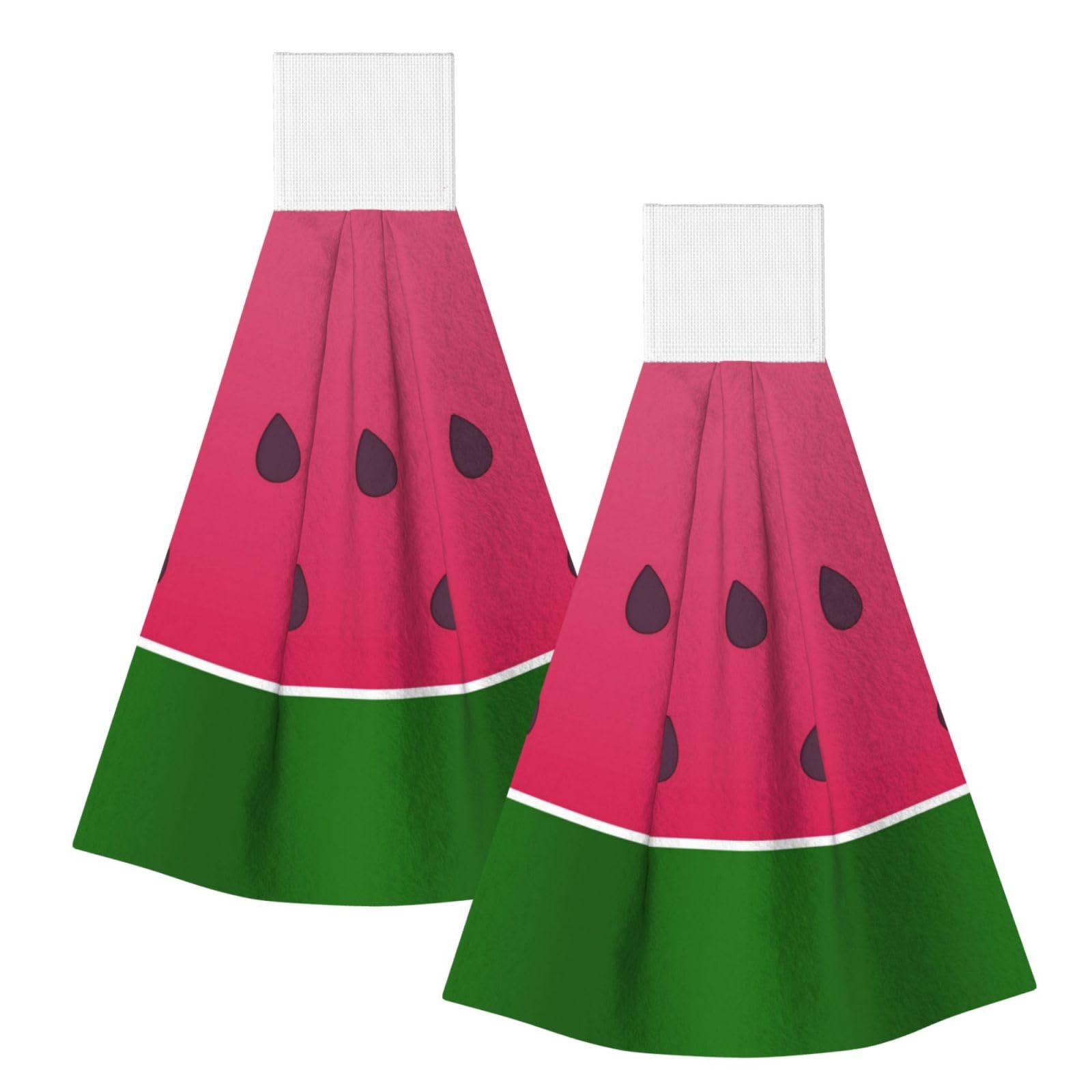DOPKLNA Watermelon Fruit Summer, 2 Pcs Hanging Coral Fiber Hand Towels for Bathroom, Absorbent Kitchen Towels