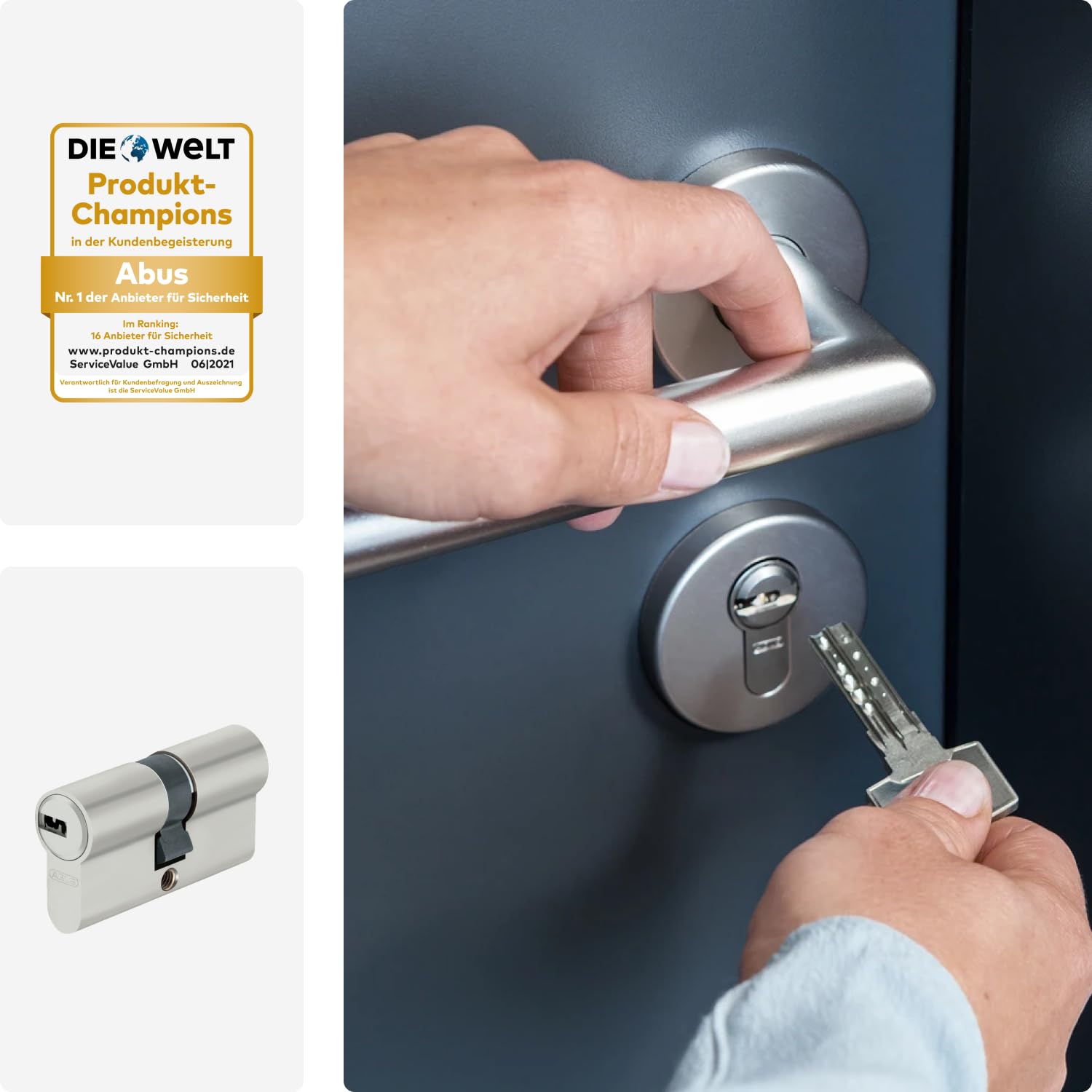 ABUS Cilindro de perfil D6XNP con 5 llaves y tarjeta de código - cerradura para puerta de entrada y de vivienda - cilindro doble con función de emergencia y seguridad - longitud del cilindro 35/35 mm
