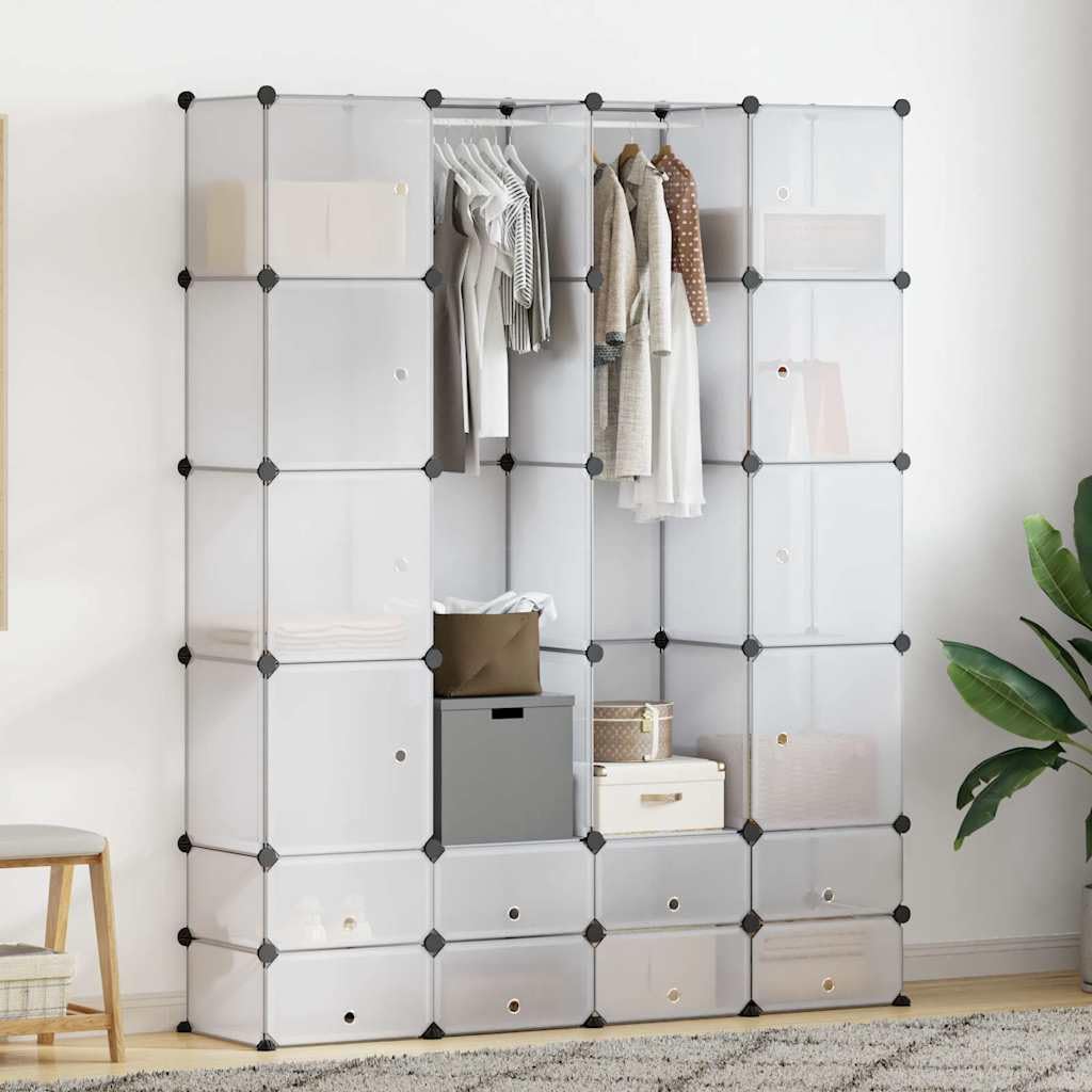 Modularer Kleiderschrank Schrank Garderobe Faltschrank aus Kunststoff Weiß 37x146x180,5 cm mit 18 Fächern, platzsparend für Schlafzimmer Kinderzimmer Flur Stauraum Ordnung