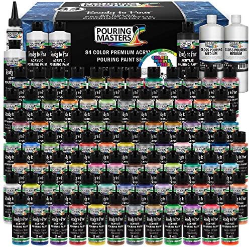 U.S. Art Supply Pouring Masters 84-Color Ready to Pour Acrylic Pouring Paint Set with Silicone Oil & Gloss Medium - Premium Pre-Mixed High Flow 2-Ounce Bottles - All Metallic and Solids Colors For Canvas, Wood