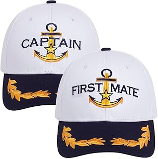 2 Pcs Captain Hat and First Mate Hat Set Matching Skipper Boating Baseball Caps Nautical Marine Sailor Embroidered Hat