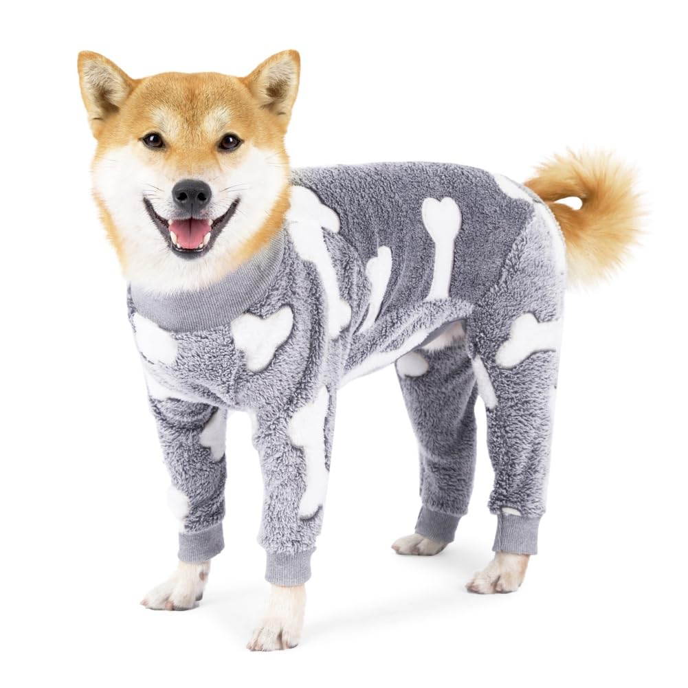 DOPI Dog Pajamas 4 Legs Jumpsuit Dogs Pajamas for Medium Large Dogs Bone Moon Pattern Warm Jumpsuits Coat Dog Clothes (XXX-Large,Grey)