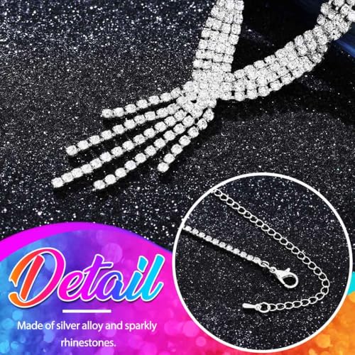 GORAIS Wedding Jewelry Sets Rhinestone Necklace Silver Bridal Prom Jewelry Set for Women and Brides 7