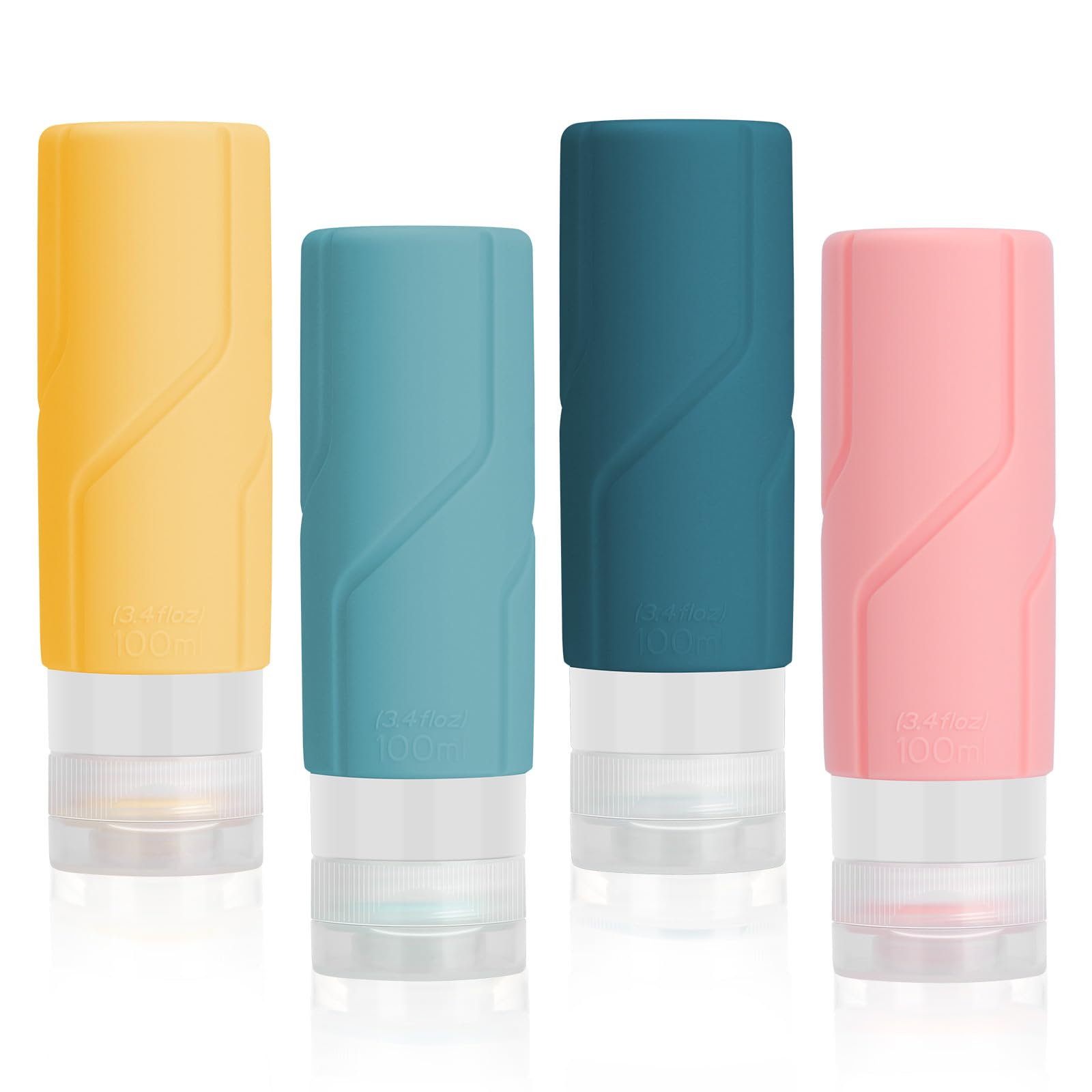 Alyvisun Gelb+Rosa+Blau+Dunkelblau 4 Pack Silicone Travel Bottles For Toiletries, Refillable & Leak-Proof Travel Containers, 100Ml Small Size Squeezy Bottles For Shampoo, Lotion, Cosmetic