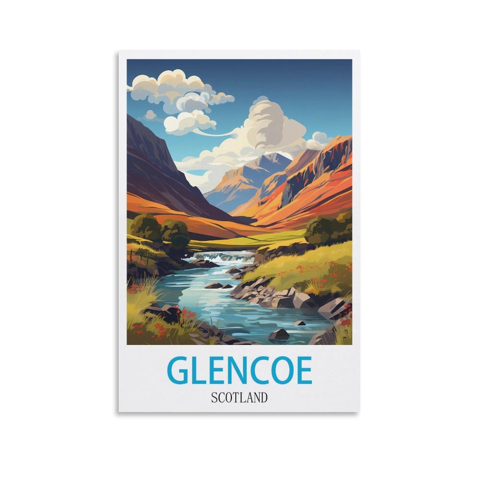 CEYHNO Glencoe Scotland Vintage Travel Poster 16x24inch(40x60cm) Canvas Art Poster And Wall Art Picture Print Modern Family Bedroom Decor