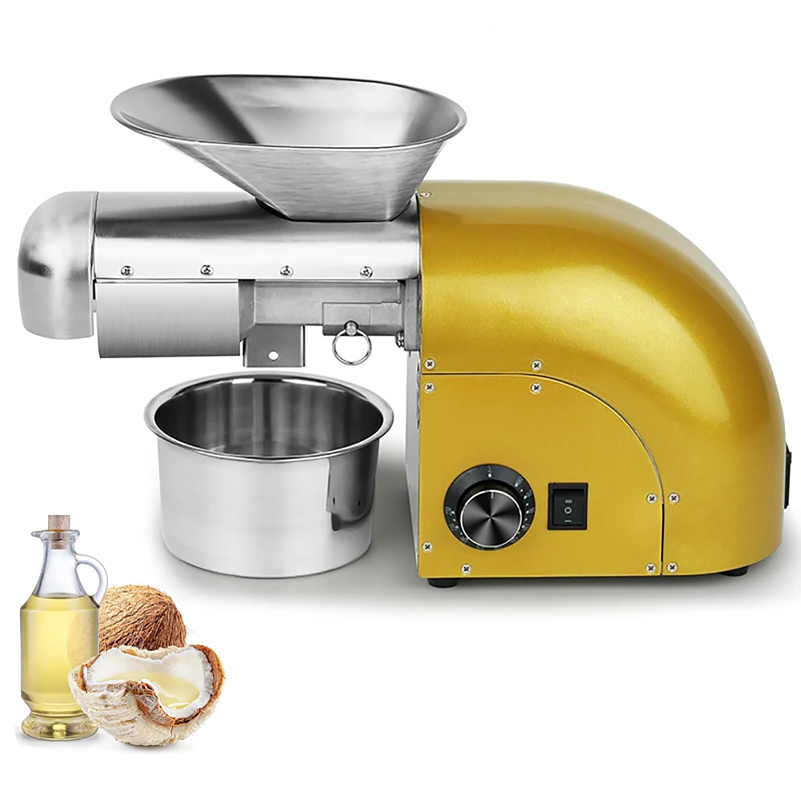 Eoweiot Commercial Oil Press Machine, Automatic Seed Oil Extractor, Temp 0-300℃ Control, Cold/Hot Press Modes, 24h Runs Continuously (Gold)