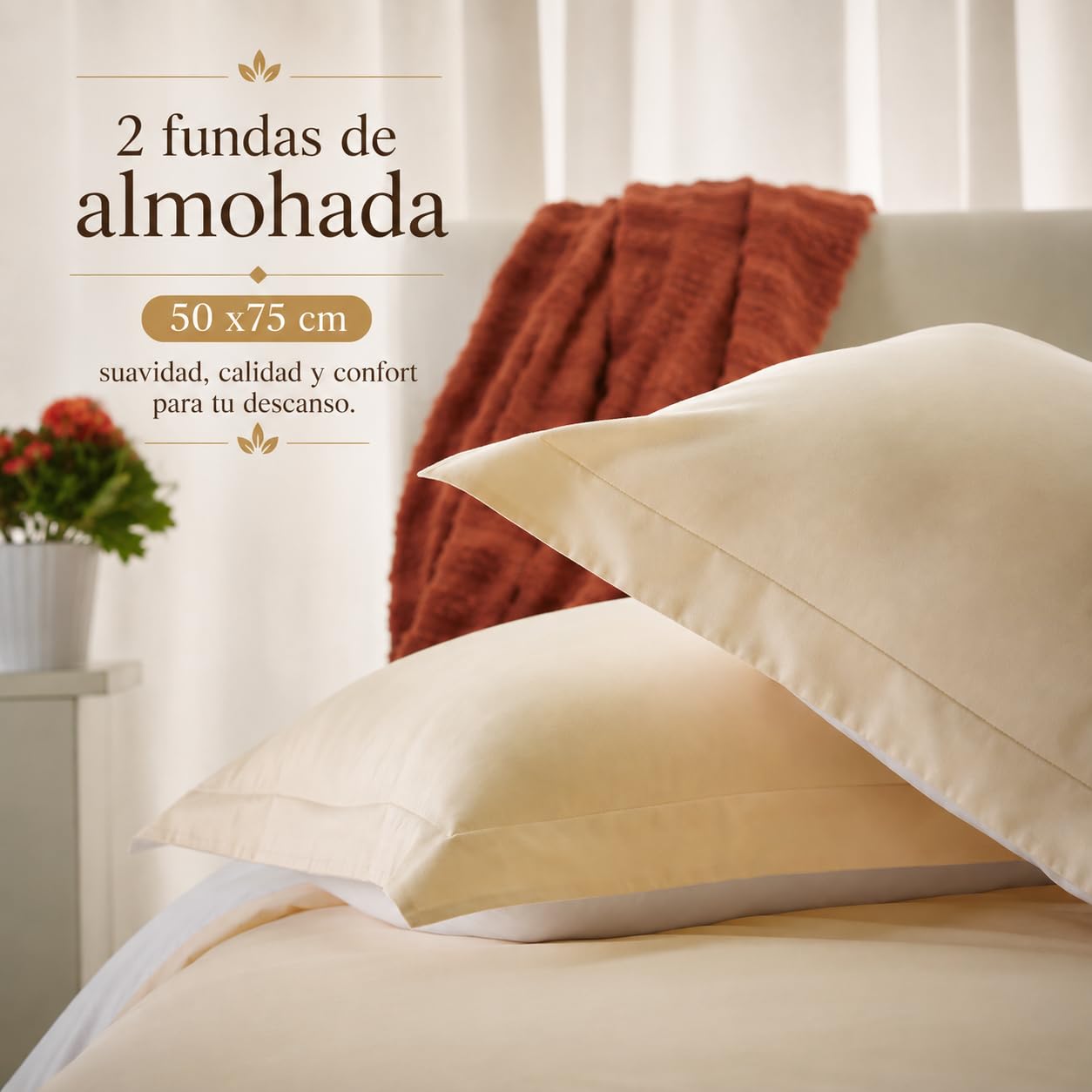 Jomy Funda nórdica - 3 Piezas - Algodón Egipcio De 300 Hilos Beige/Blanco Cama 150 x 190/200. 1 Funda Nordica 240X220 2 Fundas de Almohada 50x75 Cierre con Cremallera. Funda Nórdica Algodon Suave.