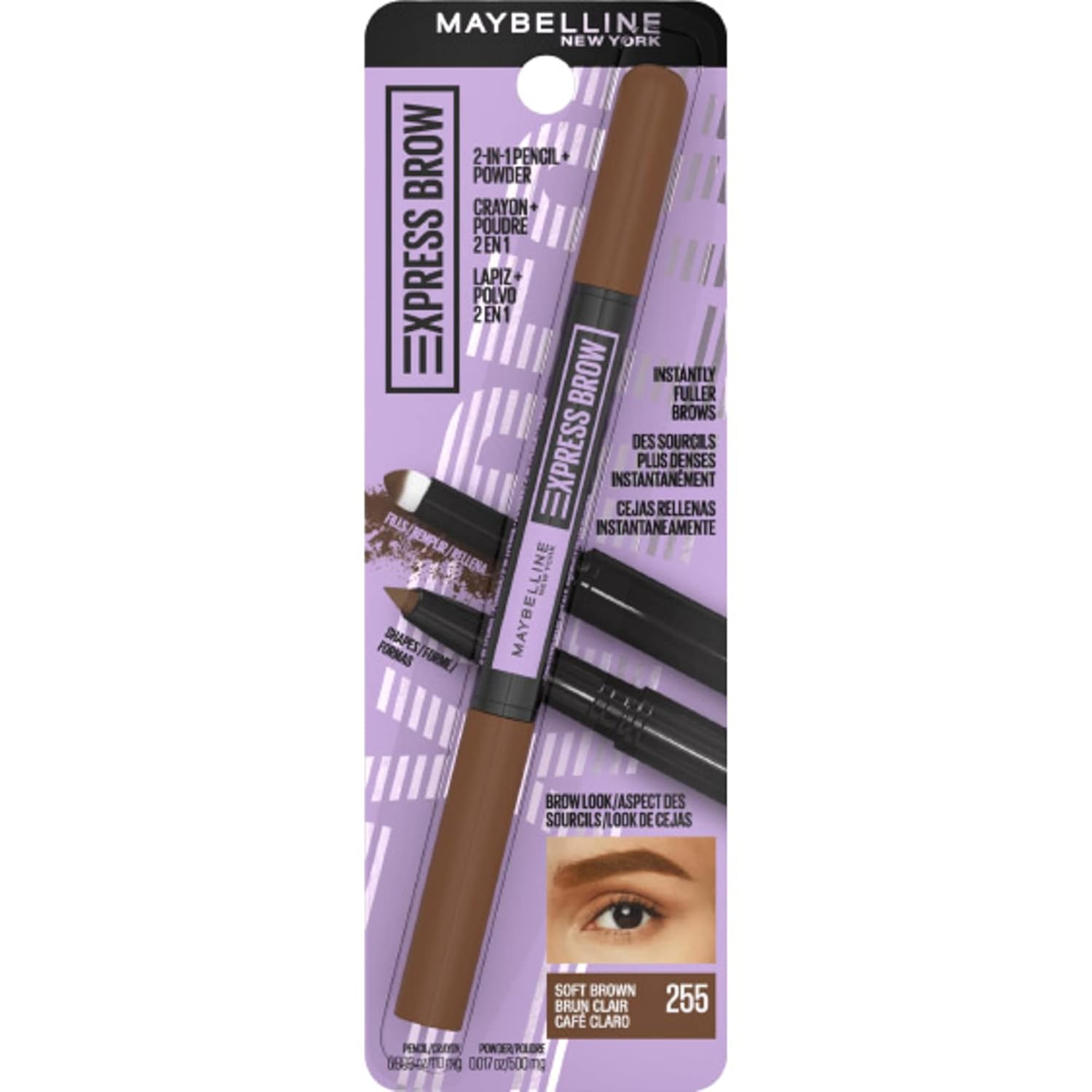 Maybelline New York Express Eyebrow Makeup 2-In-1 Pencil and Powder, Soft Brown, 0.02 Fl Oz : Everything Else
