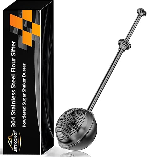Miniatura 10 de JETKONG Agitador de azúcar en polvo dispensador de harina con mango de resorte de acero inoxidable 18/8 para harina de azúcar y especias