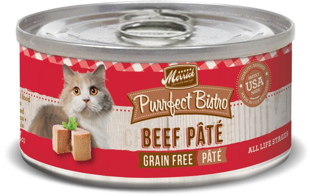 Merrick Purrfect Bistro Grain Free Premium Soft Canned Pate Adult Wet Cat Food, High Protein Beef Recipe - (Pack of 24) 3 oz. Cans
