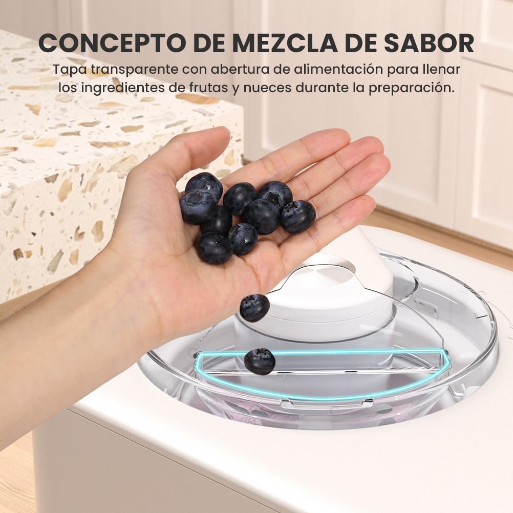 Máquina Para Hacer Helados con Compresor 1,2L, Heladera Eléctrica, Heladera Profesional, 110W, Pantalla Táctil, Cubo de Aluminio Extraíble, Receta & Cuchara, No Requiere Precongelación