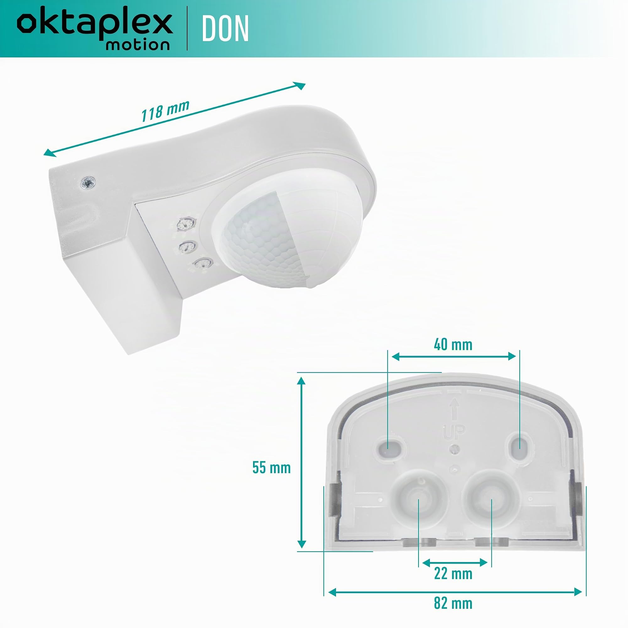 Oktaplex Don set da 2 sensori di movimento per esterni bianchi 10 m | Sensore infrarosso IP65 240° orientabile 10m compreso staffa angolare 230V