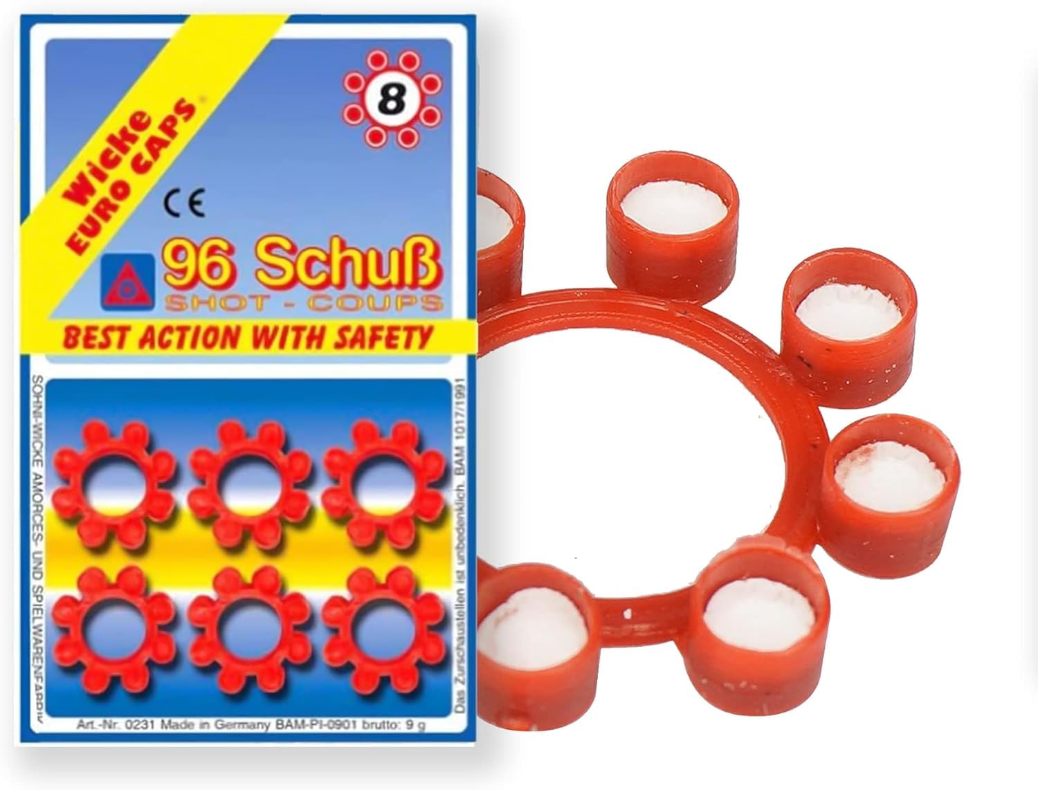 8-Shot Cap Gun Refill Packs For Toy Guns, Set of 12 Cap Rings, 96 Shots, Pistol Sound Effect Caps, Novelty Banger Bullet Pellets. (12 Refill Cap Rings, 96 Shots)