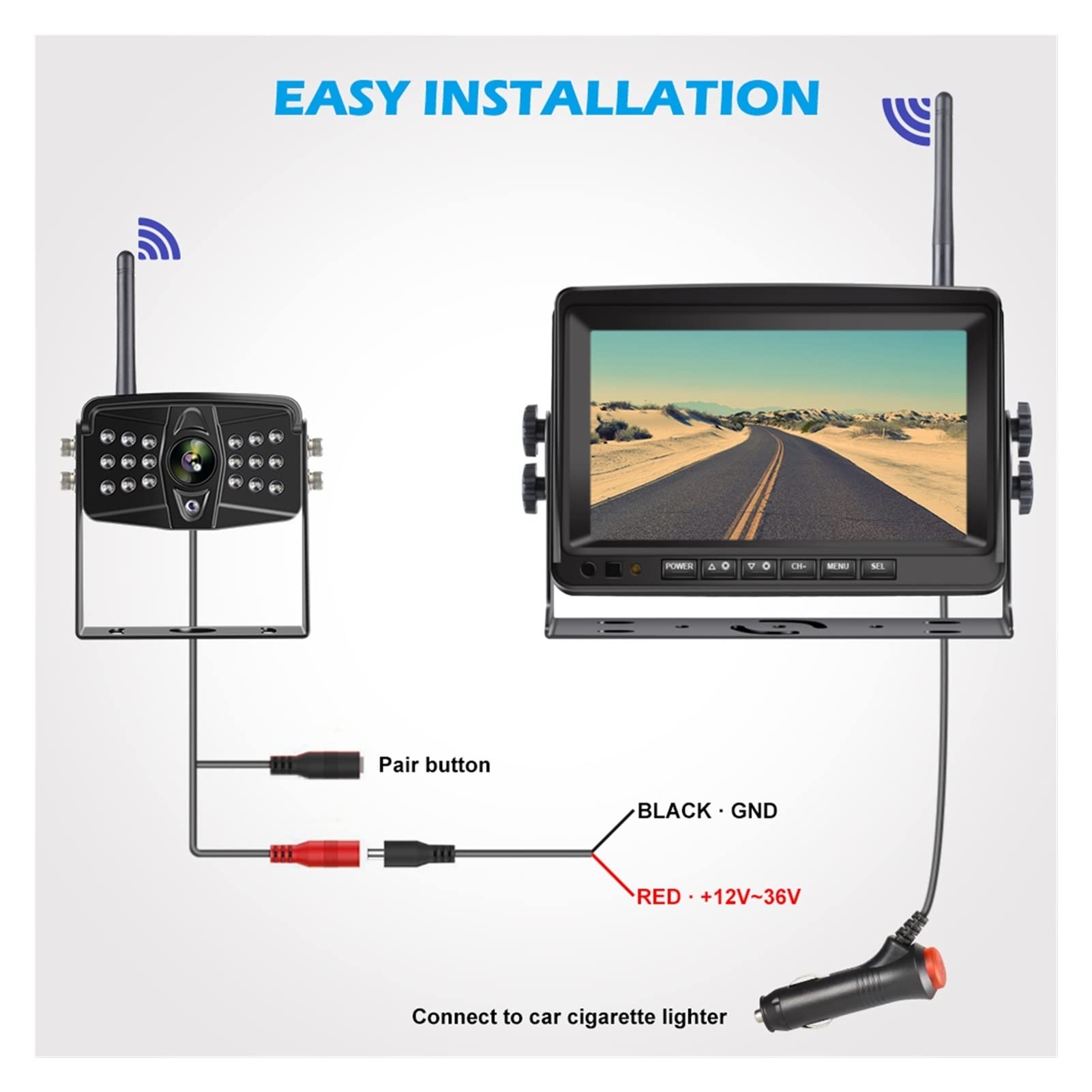 GPS pour Voiture, Moniteur de Voiture 7 Pouces Ahd sans Fil DVR Afficher Le véhicule Auto Screen View Vue arrière Connecteurs Camion Reverse Backup Recorder Appareil Photo WiFi(Monitor and 4Camera)