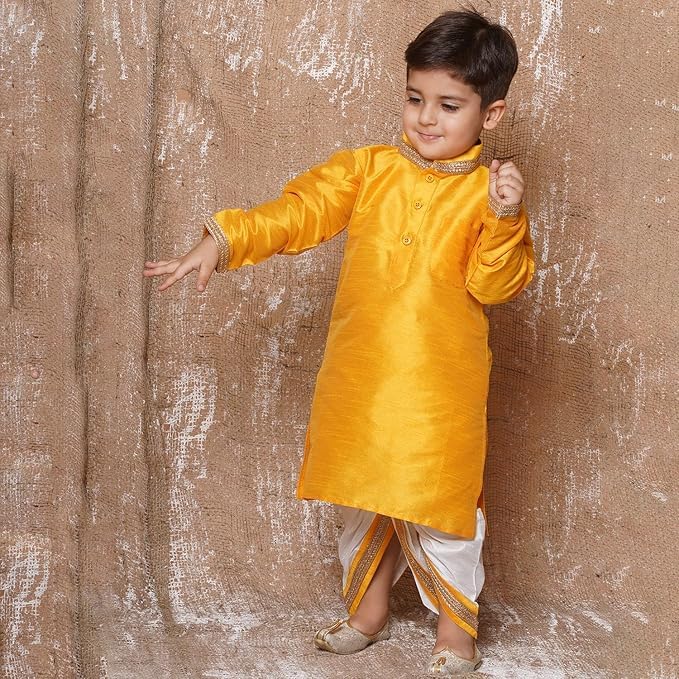 Image of AJ DEZINES Kids Ethnic Wear Pure Cotton Dhoti Kurta Set For Boys