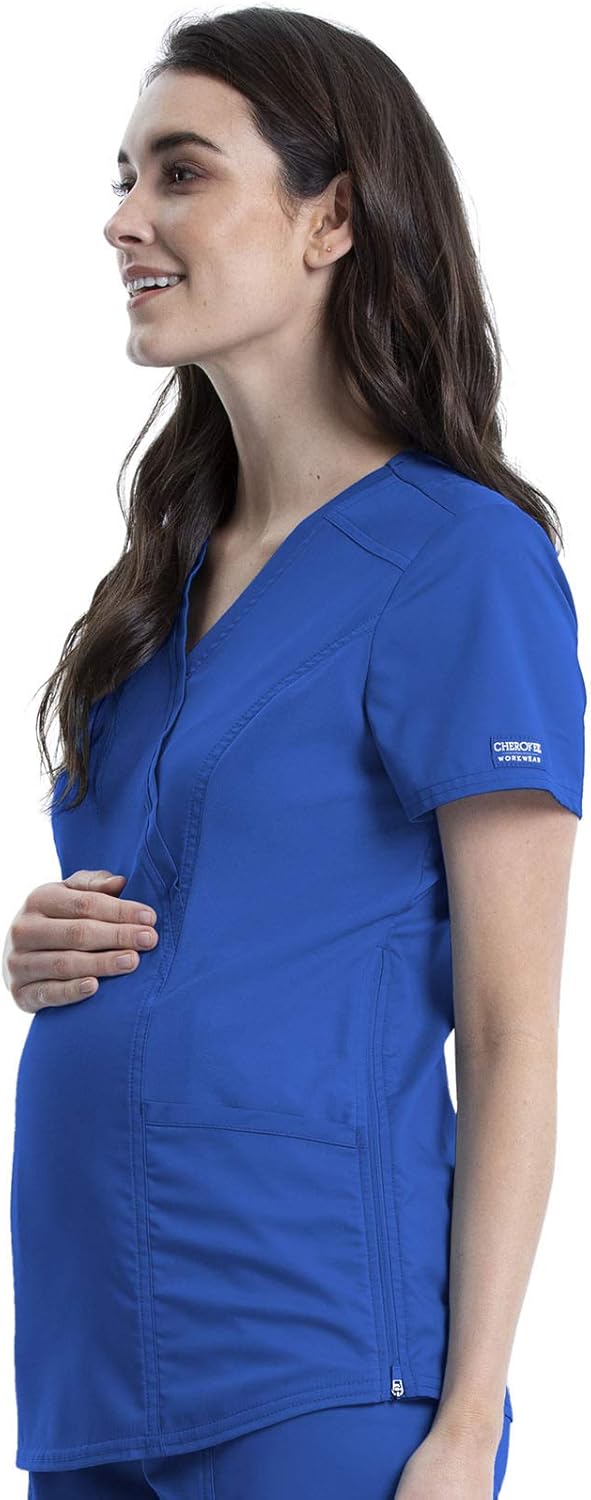 Cherokee Maternity Scrub Top Mock Wrap with 2 Pockets, Breathable and 2-Way Stretch Fabric - WW688 - Image 2