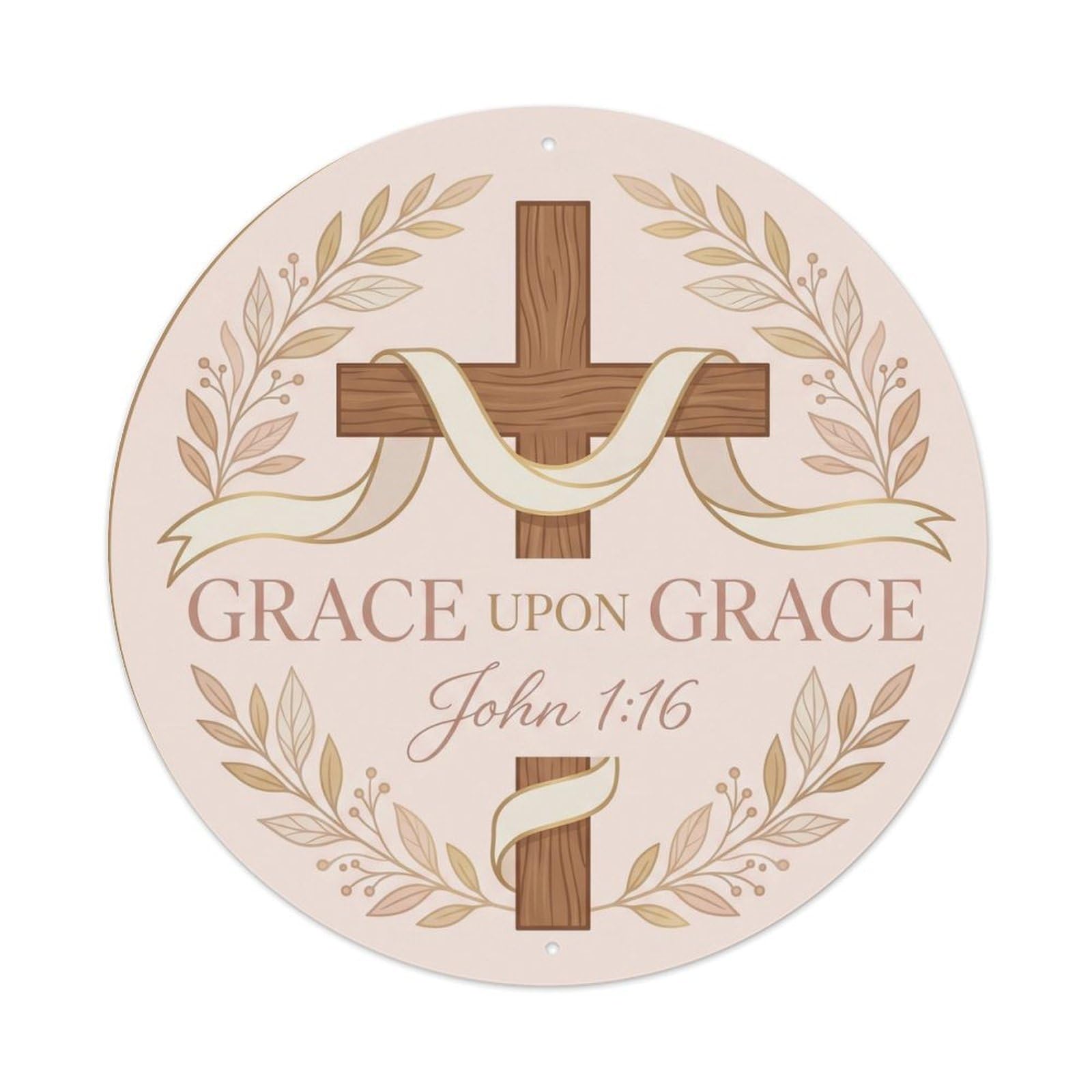 Multilingual Verse Christian Scripture Golden Wreath Metal Tin Sign Plaque Wall Decor for Cafe, Man Cave, Club Bar, Office, Home Garden Round Metal Poster 8x8Inch
