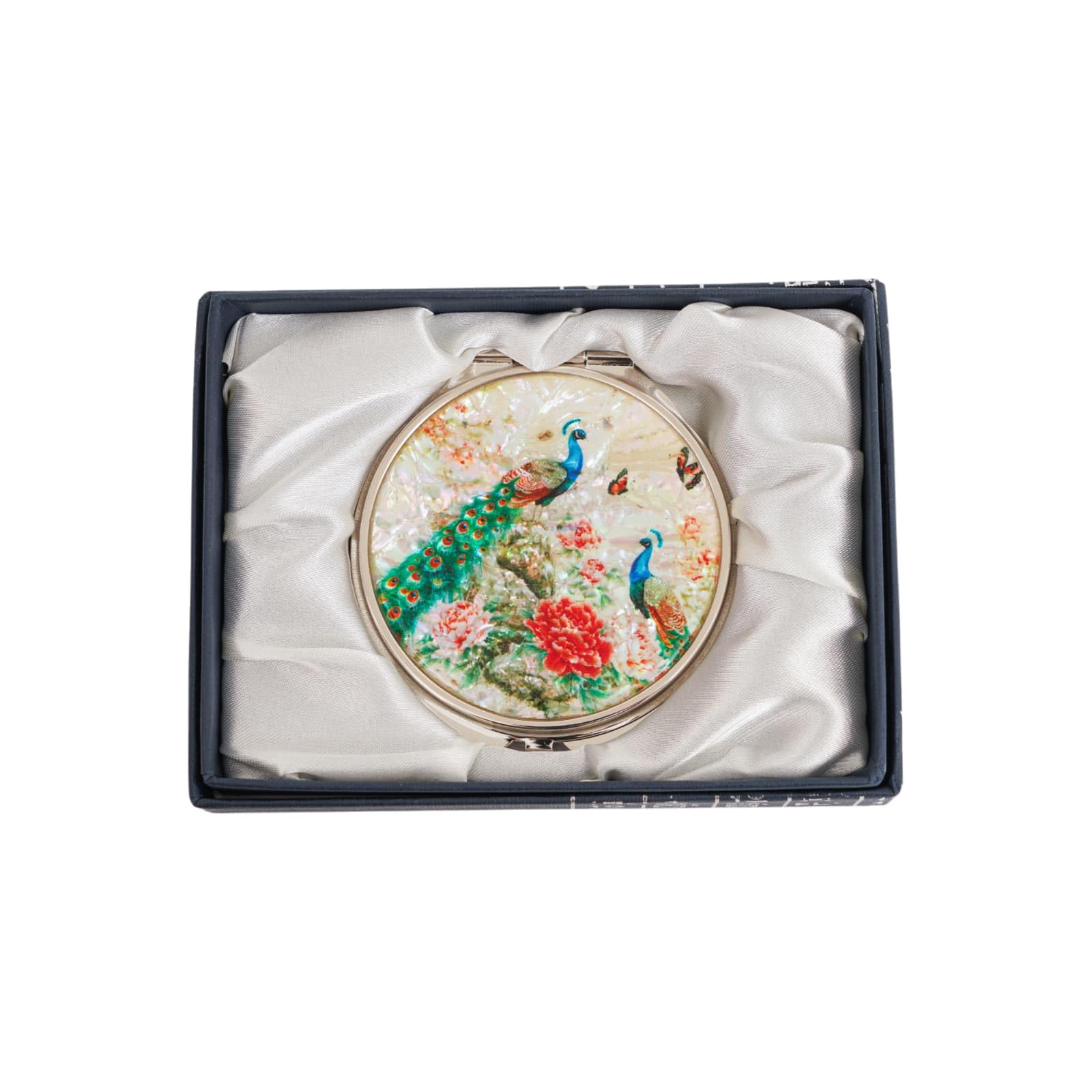 February Mountain Mother of Pearl Compact Mirror – Dual Magnification Gift for Women, Mom, Sister – Birthday or Christmas Idea (1, Peacock Garden)