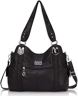 Angel Barcelo Roomy Fashion Hobo Womens Handbags Ladies Purse Satchel Shoulder Bags Tote Washed Leather Bag Black