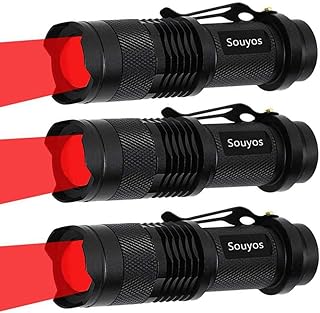 3 Pack Red Light Flashlight,3 Modes Red Led Flashlight,Zoomable Long Range Red Hunting Light Red Flashlight Torch with Clip for Hunting,Detector,Night Observation, Night Detecting-Black House
