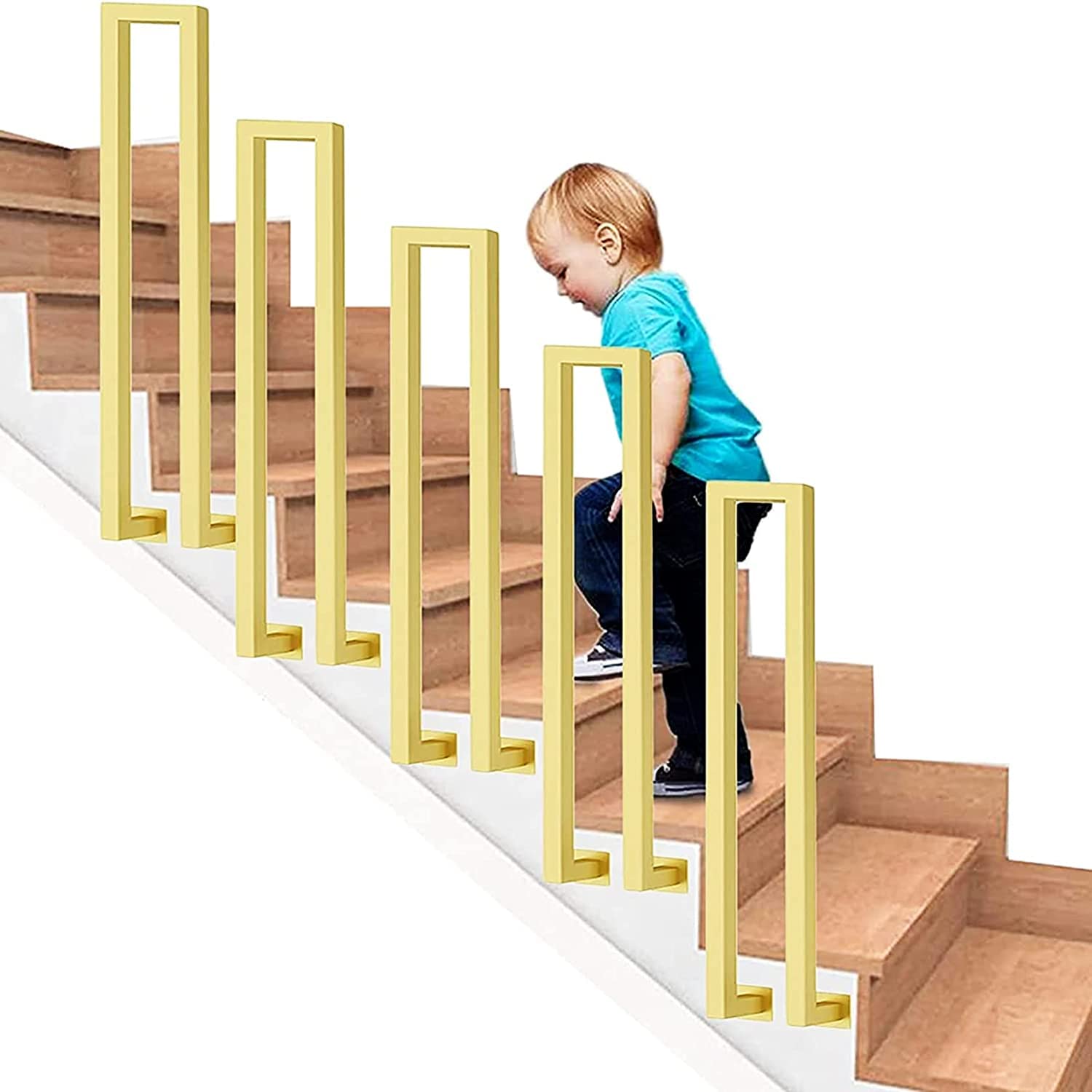 GLDYTVF Handrail Wrought Iron Stair Handrail for 1 Step,Square Tube Auxiliary Stair Railing |Indoor Outdoor Handrail Railing Rail Support Kit(Size:100cm/3.3ft,Color:Gold)