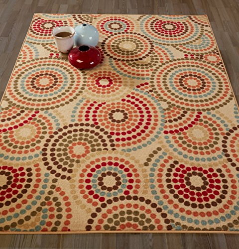 Diagona Designs Contemporary Circles Design Modern Non-Slip Kitchen/Bathroom/Living Room Area Rug, 3'3'' W x 5'0'' L, Beige/Multi Color