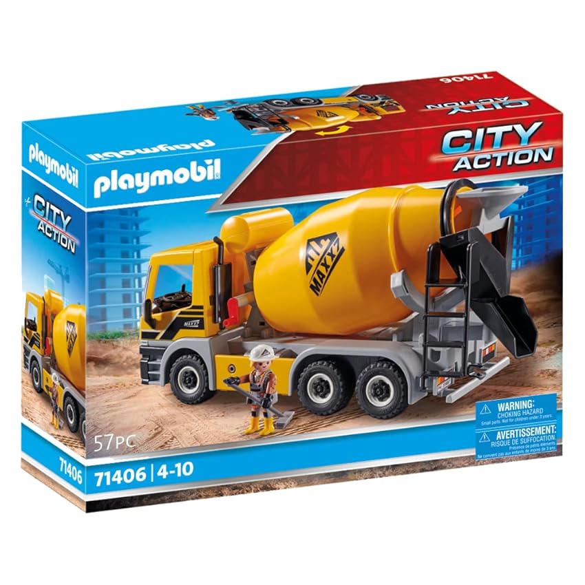 Immagine del prodotto Playmobil City Action 71406 Betoniera, La Cabina di Guida è Pieghevole e Lo Scivolo è Mobile, Giocattolo per Bambini dai 4 Anni in su