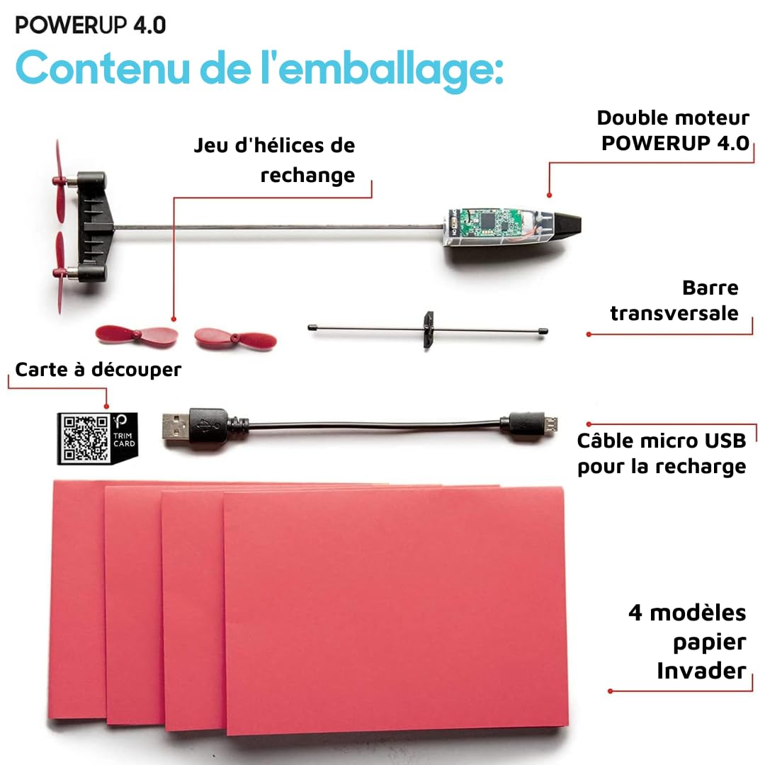 POWERUP 4.0 Kit RC Avion en Papier Télécommandé par Smartphone avec Stabilisateur Gyroscopique et Pilote Automatique