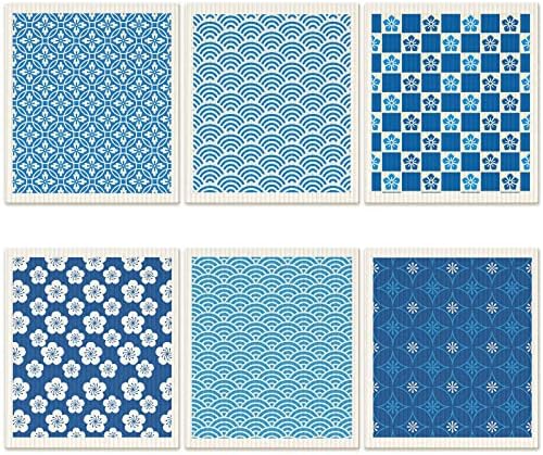 6 Pcs Swedish Kitchen Dish Cloths Kitchen Towels Reusable Sponge Cleaning Cloths Wipes Absorbent Dish Cloth Quick Drying Washable Decorative Tea Towels No Odor Bar Hand Towel (Japanese)