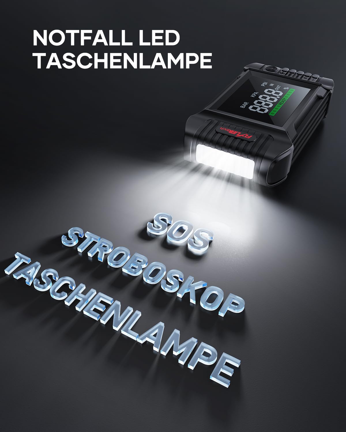 FLYLINKTECH Starthilfe Powerbank mit Kompressor, 150PSI 7000A Spitzenstrom Starter Powerbank für Alle Benzinmotor oder 10,0L Dieselmotoren,Auto Starthilfe mit LED Bildschirm und LED-Taschenlampe