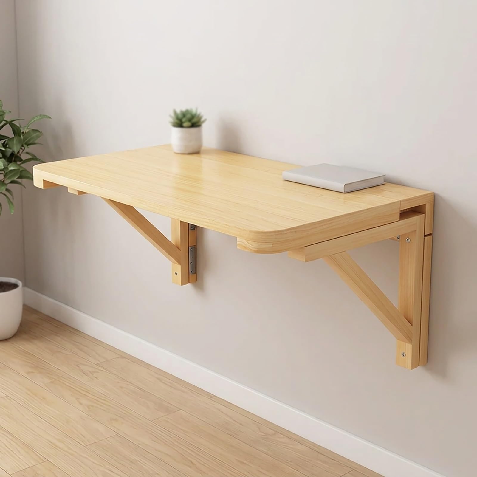 Tablette pliante suspendue en bois massif avec support charge lourde