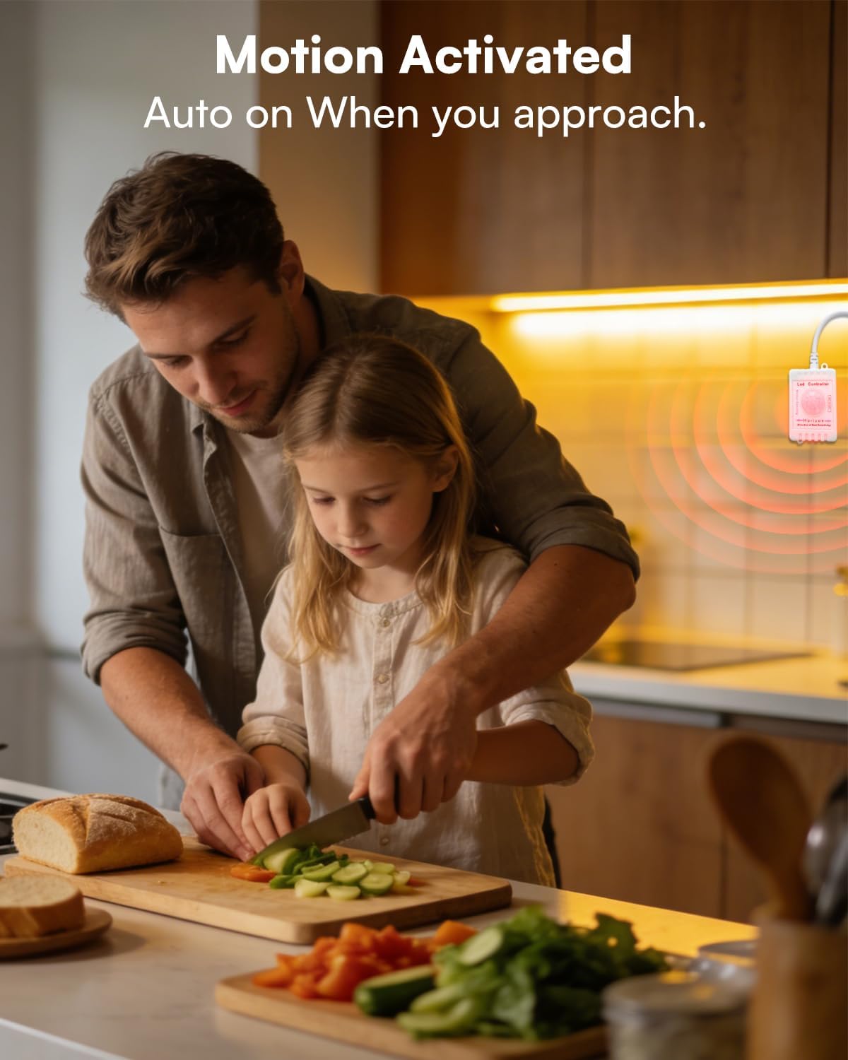 TJOY Under Cabinet Lighting with Motion Sensor, 10-Piece Kit with Smart App & RF Remote, Dimmable White Light (Warm to Cool), Dusk to Dawn Night Light 16.4ft for Kitchen, Shelf, Closet