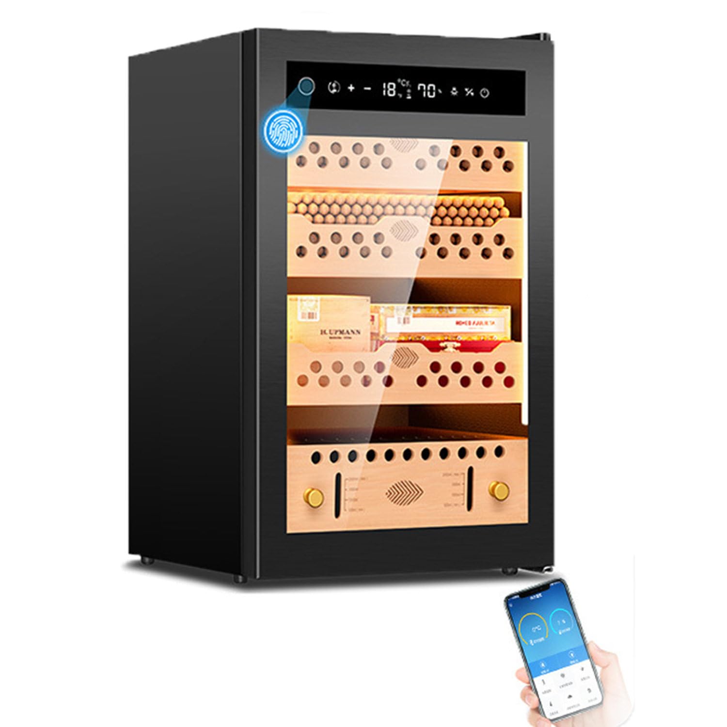 Intelligenter elektrischer Zigarrenhumidor, Zigarrenschrank mit konstanter Temperatur und Luftfeuchtigkeit, Zigarrenhumidor mit App-Steuerung, Zigarrenkühler-Humidor,Humidorschrank aus Zedernholz 60C