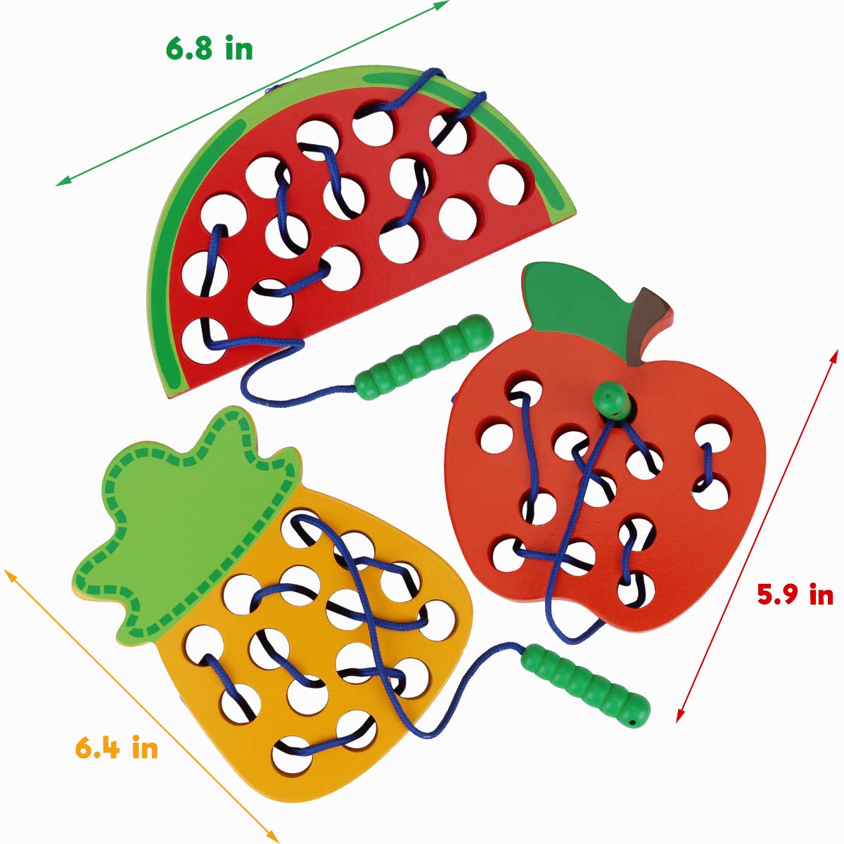 Aitey Wooden Lacing Toy for Toddlers, Apple Watermelon Pineapple