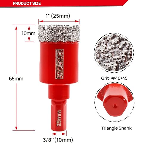 Miniatura 7 de DT-DIATOOL Broca de diamante de 1-18 pulgadas, 2 piezas de sierra de diamante soldada al vacío de 1.102 in con vástago triangular, azulejos de