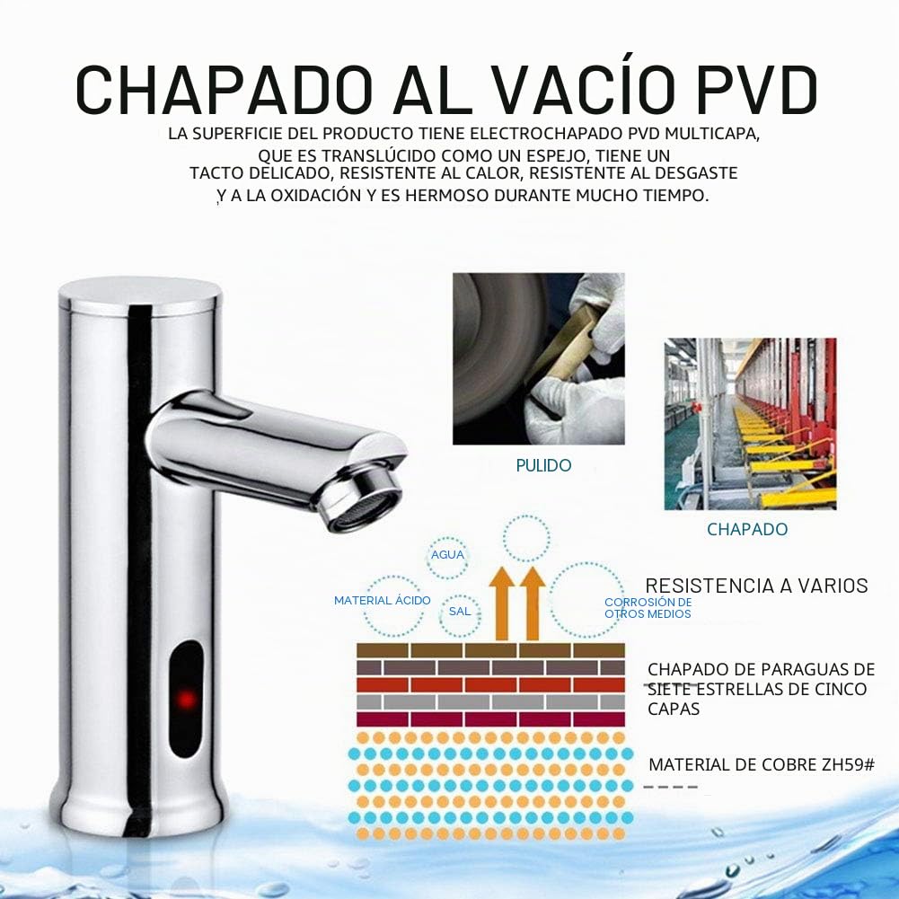 Grifo de baño de latón activado por movimiento manos libres con mezclador de temperatura, sin contacto, funciona con pilas, caja de control incluida