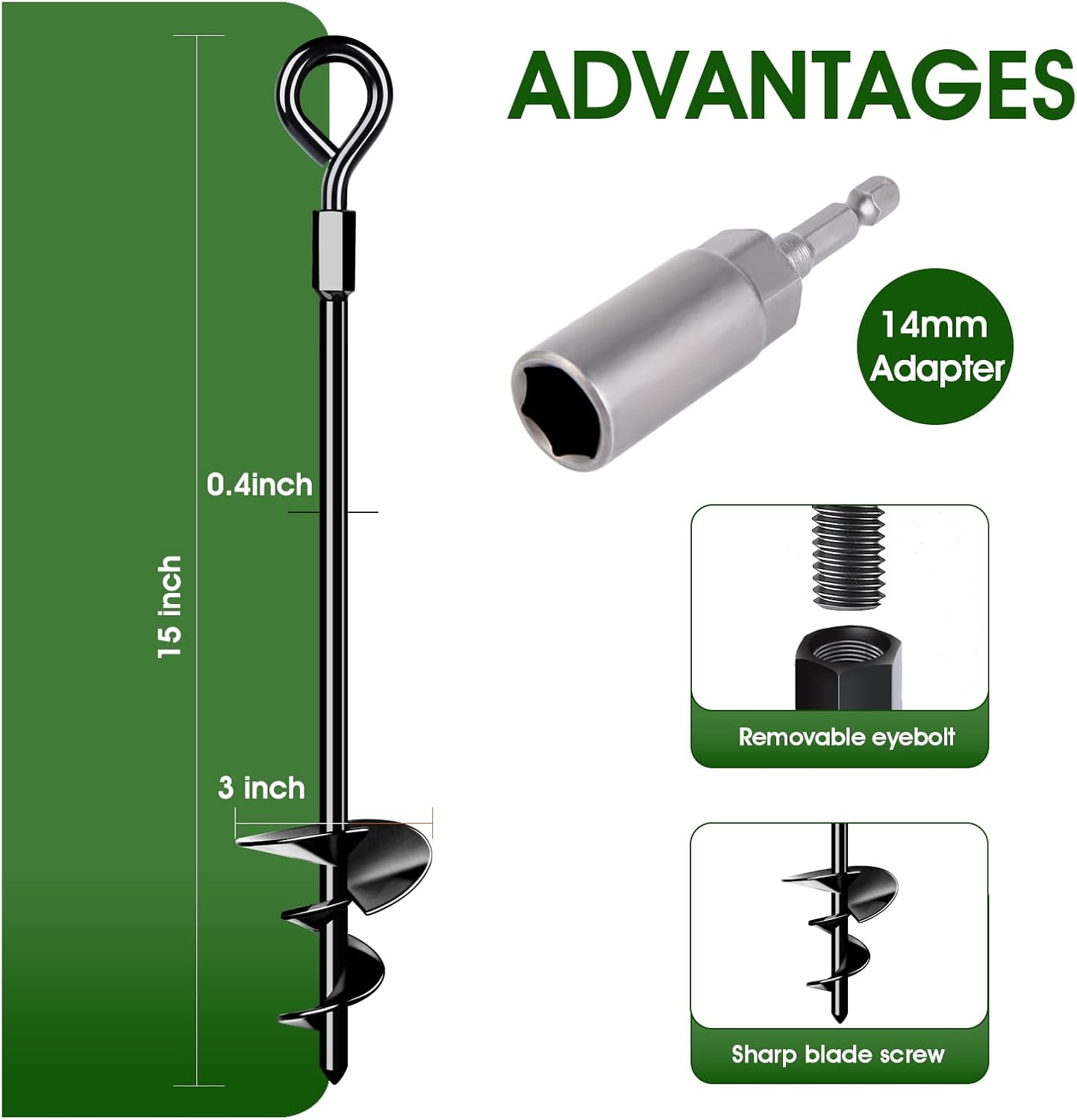 Ground Anchors, Heavy Duty Swing Set Anchors, Spiral Earth Anchor for Trampoline, Camping, Shed, Canopies, Metal Trampoline Anchor Resistant Strong Wind