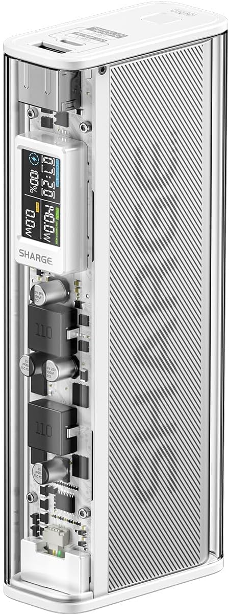 Shargeek 140 Power Bank 20000mah Transparent Laptop Powerbank USB-C USB-A Ports with Smart Display, Outdoor Charger for iPhone 17 16 15 14, Galaxy, Dell, iPad