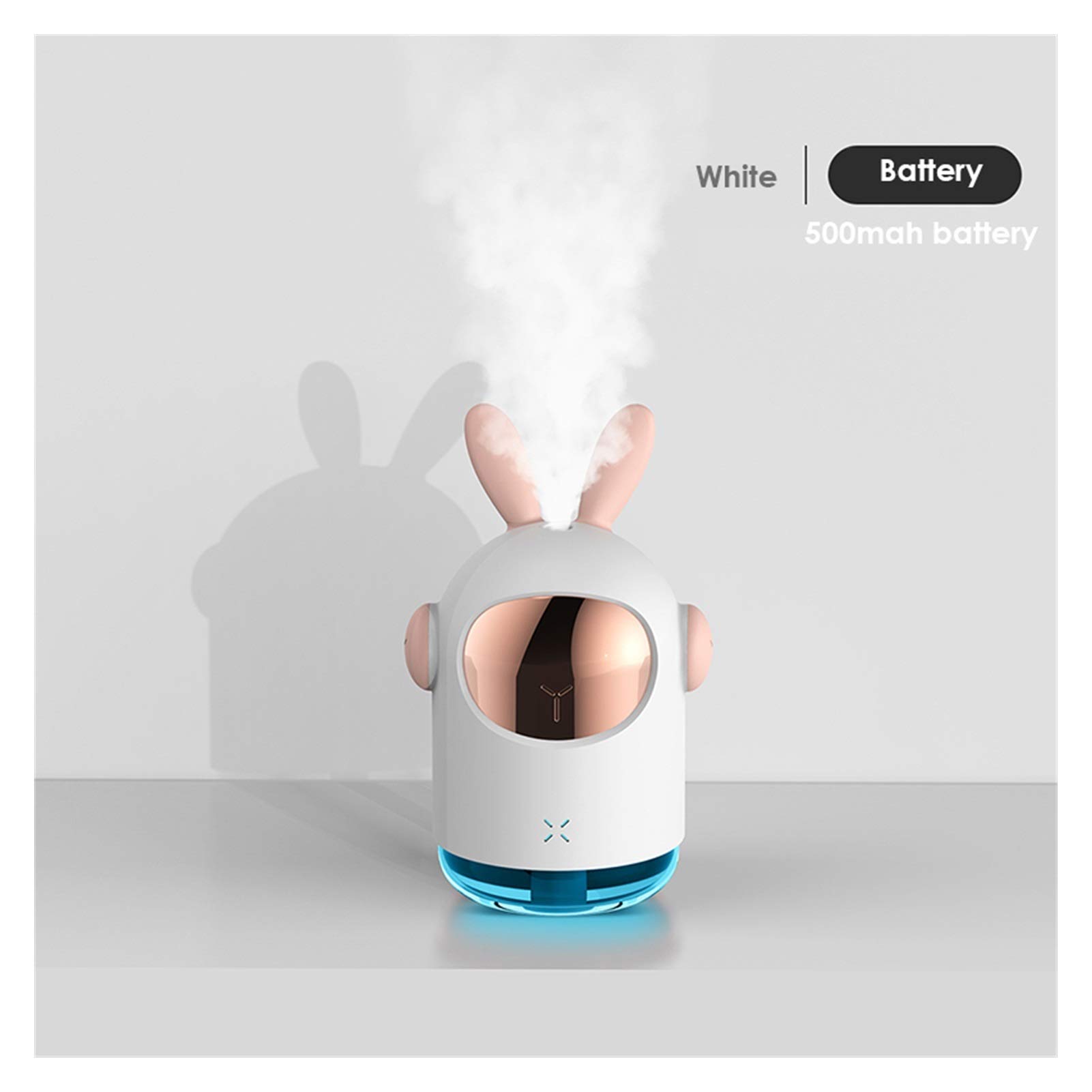 Humidificateur d'air lapin blanc pour bureau et chambre bébé avec veilleuse LED