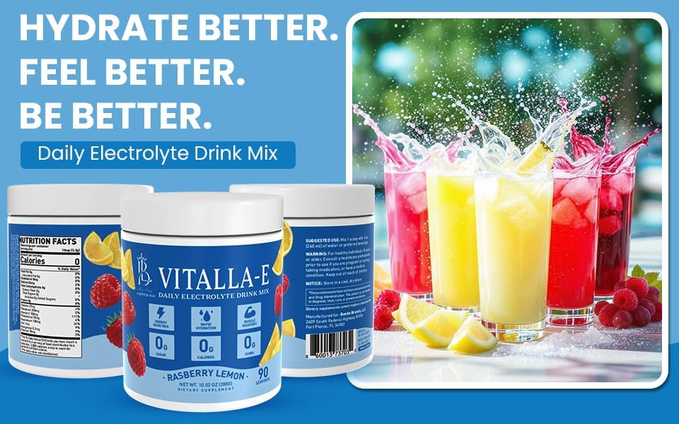 VITALLA-E Replenisher Daily Electrolyte Powder Drink Mix - Sugar Free – Raspberry Lemon, 90 Servings– Hydration Powder w/ 6 Key Electrolytes & Trace Minerals– Keto Friendly, Vegan, Non-GMO (CF Ultima) - Image 3