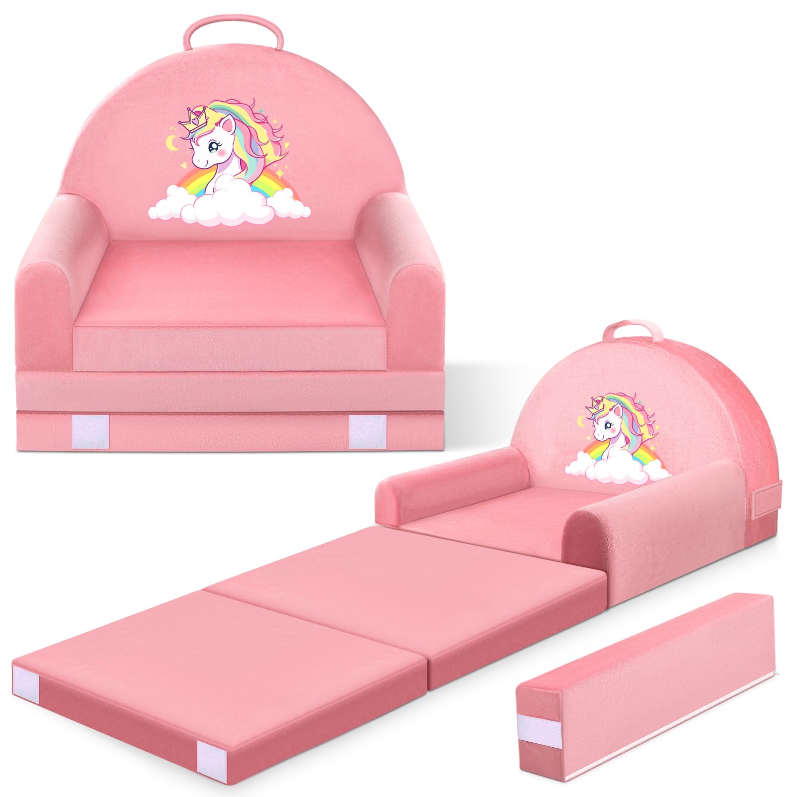 Składane krzesło dla małych dzieci, sofa dziecięca, rozkładana mini kanapa 2 w 1, 150 cm, miękki kryształowy aksamit dla małych dzieci, sofa do zabawy, do sypialni, salonu, pokoju zabaw