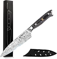 Vista 10 de MOSFiATA - Cuchillo de chef profesional súper afilado de 8 pulgadas con protector de dedos y sacapuntas, acero inoxidable alemán de alto carbono