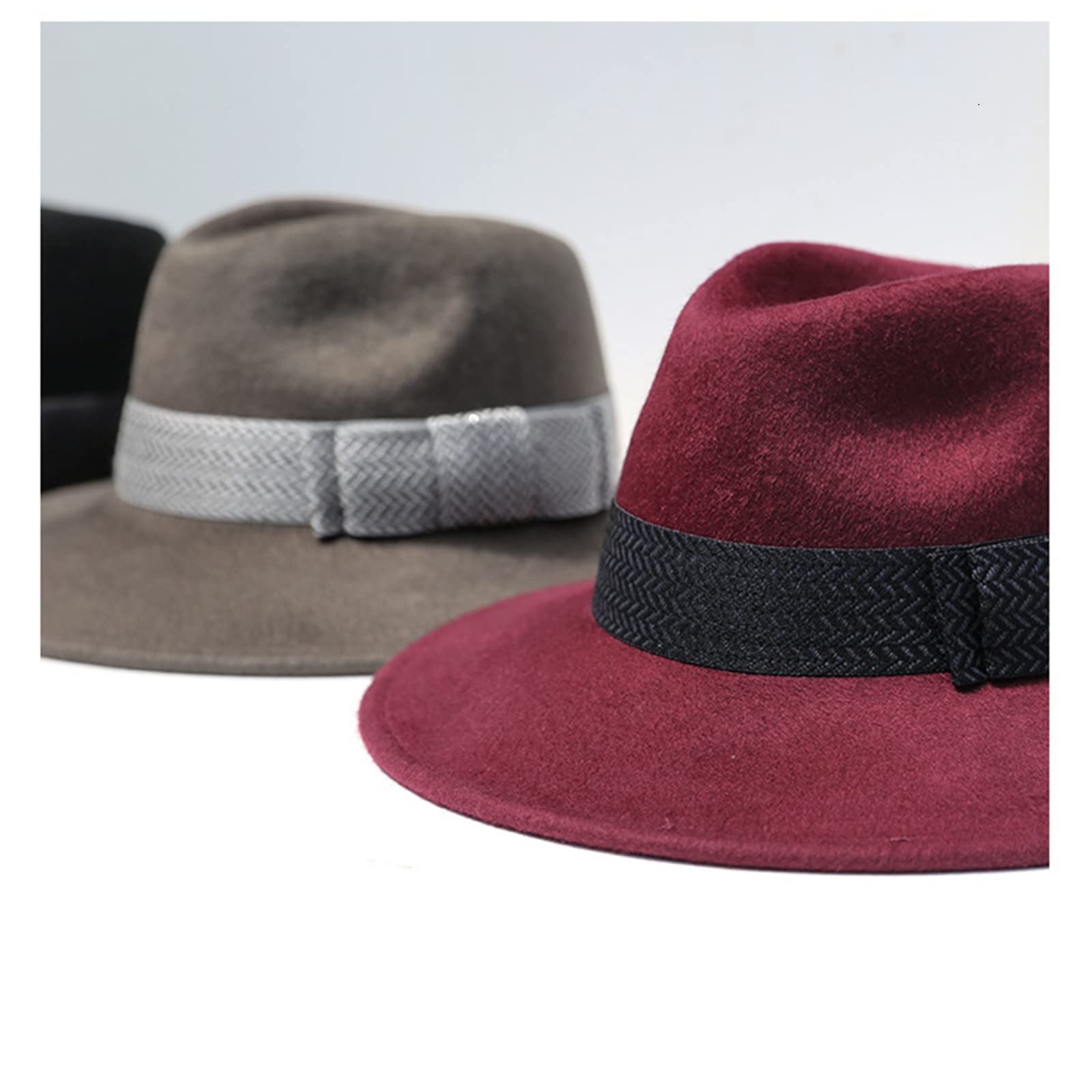 ZYC Cappelli Fedora in Lana per Le Donne Cappello in Lana 100% Top Piatto Brim Jazz Hat Feltro Largo Cappello da Corn Cuoio Cintura Cinghia Superiore Cappello Autunno Inverno,Rosso