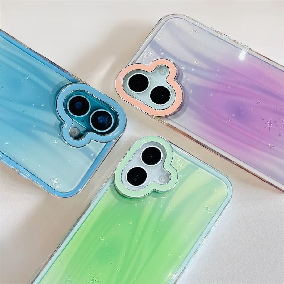 Image of VONZEE Compatible for iPhone 16 Plus 6.7'' Case Bling Star Gradient Shiny Colorful Case with Full Camera Protection Shockproof Case PC+TPU Glossy Shiny Cover for Girls Women,Blue