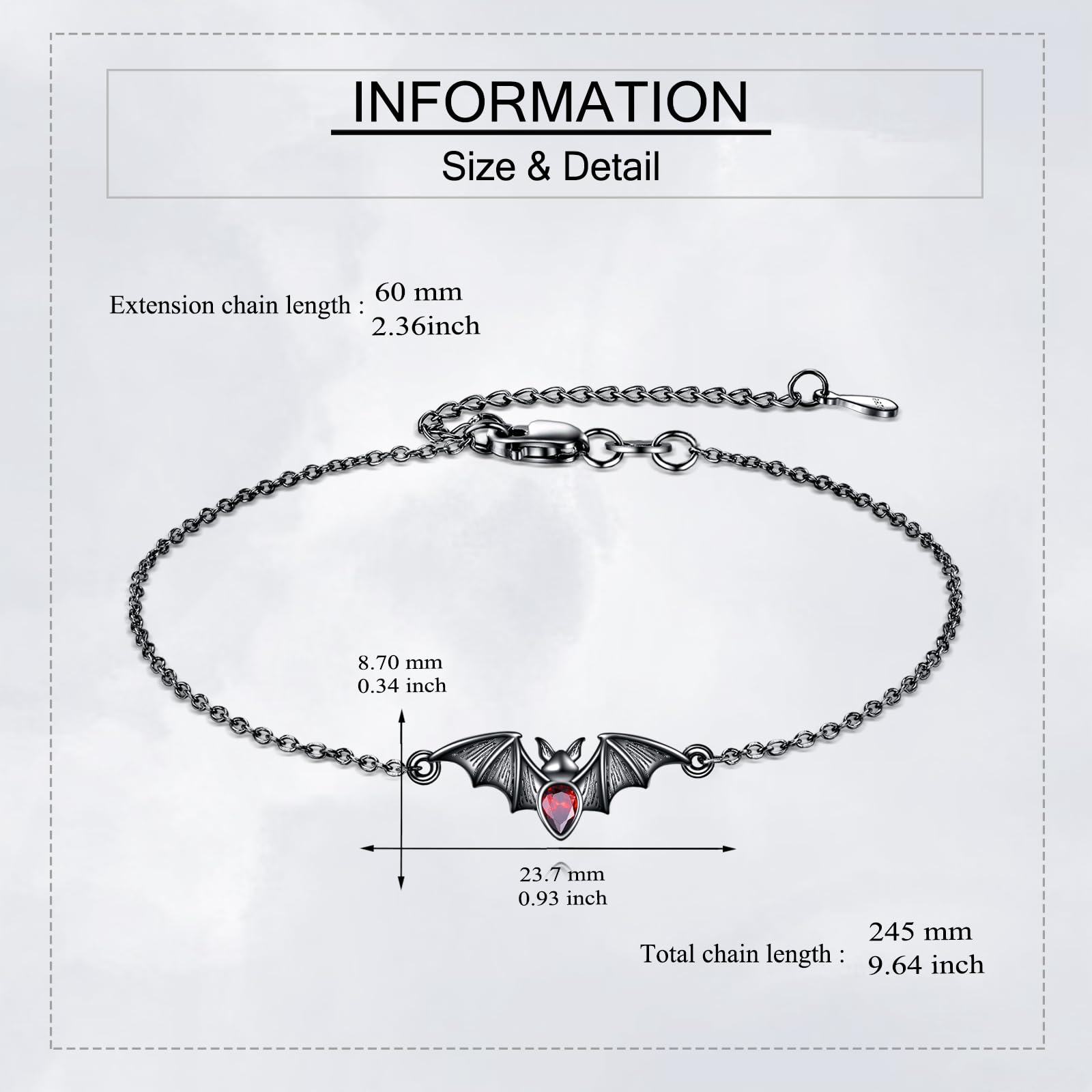 ONEFINITY Bracciale da donna a pipistrello, in argento Sterling 925, nero, con pipistrello, per Halloween, gioiello gotico, Zirconia cubica
