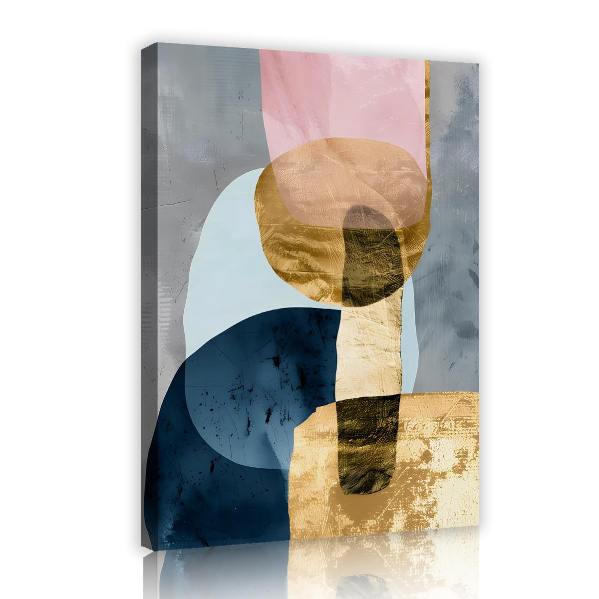 TOANGWALL Abstract Mid Century Canvas Wall Art Navy Blue Blush Pink Geometric Poster Prints Modern Luxury Gold Foil Circle Picture Painting for Bathroom Dining Room Hallway Decor 70x100cm