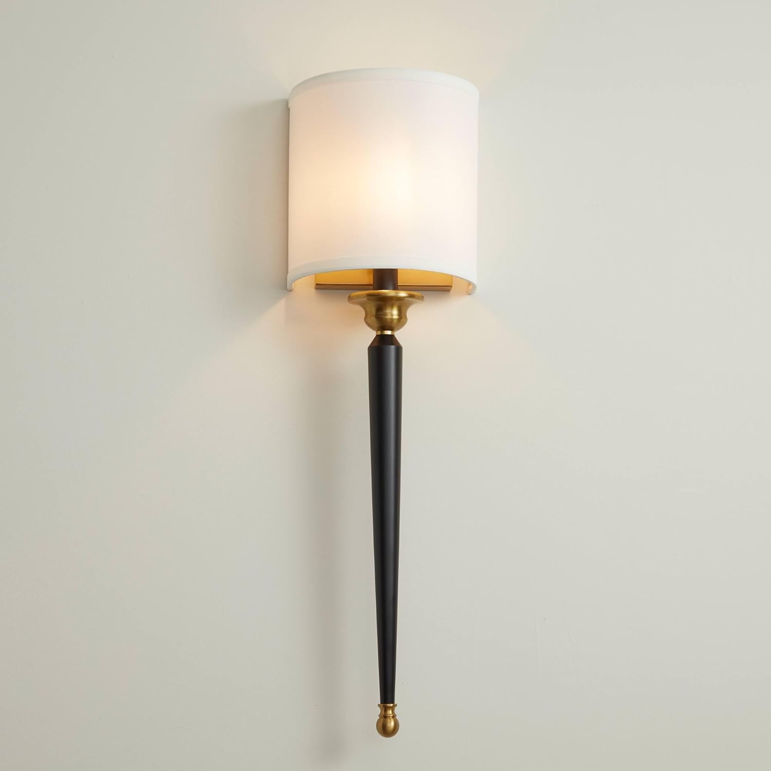 Possini Euro Design Arletta Modern Wall Sconce Lighting Black Brass Metal Hardwired 7 1/2" Wide Fixture Off-White Linen Shade for Bedroom Bedside Living Room Home Hallway Dining Kitchen